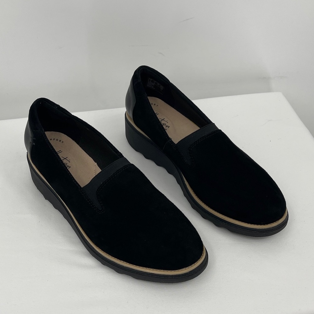 Clarks Black Slip-On Suede Loafers WOMENS SIZE 7.5M